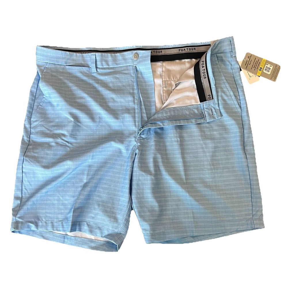 Pga Tour Men's Moisture Wicking Shadow Plaid 9" Golf Shorts  Robbia Blue Size 32